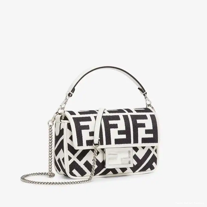 Cheap HOT Black White In Fendi Baguette Bag Canvas Motif Mini FF 0622